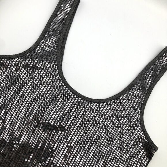 Express Sleeveless Gray Sequin Sparkle Tank Top Women's Size SP Clubbing - Picture 1 of 10